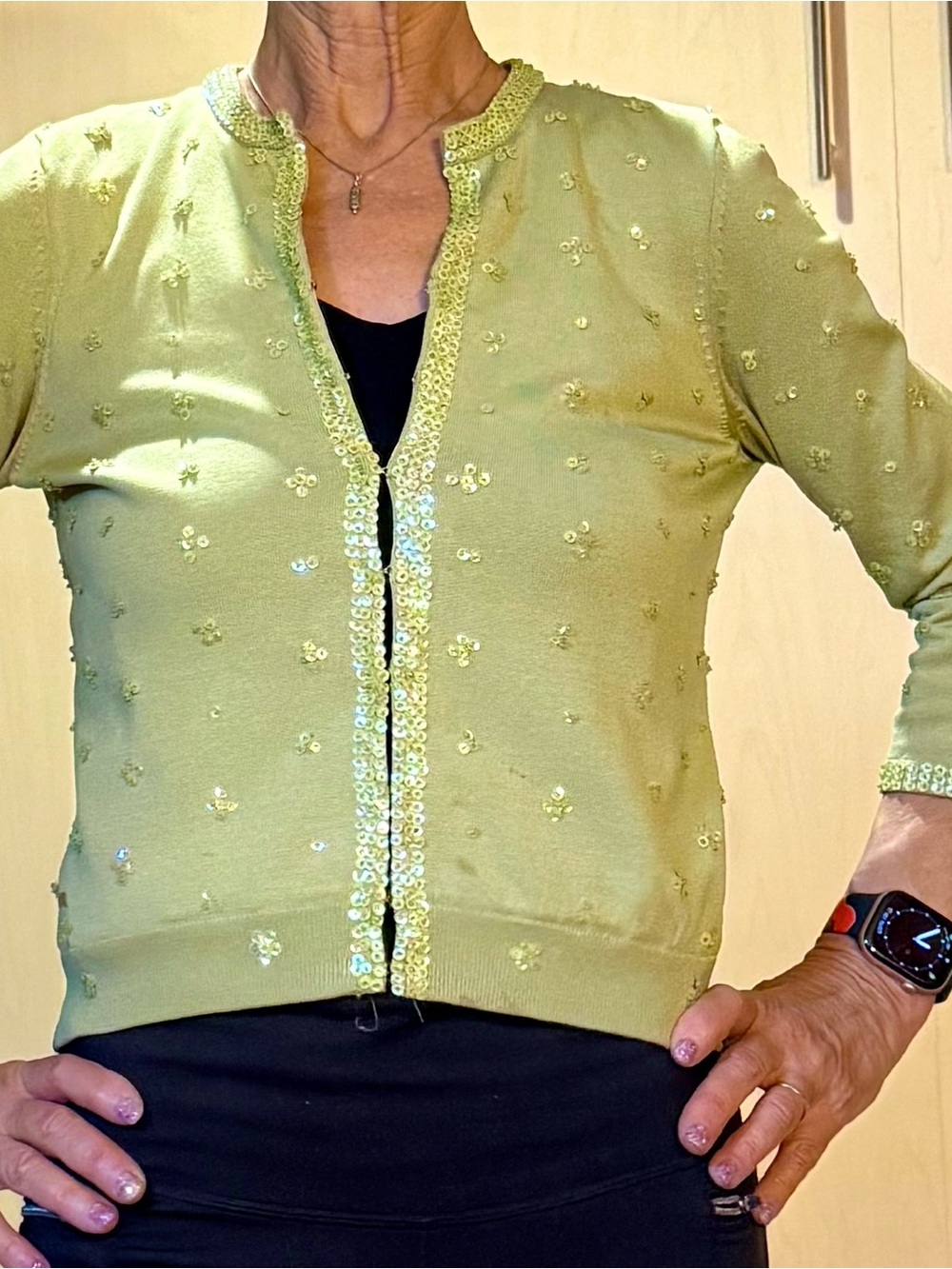 INC International Concepts Green Sequin Embellished Cardigan Sweater size S